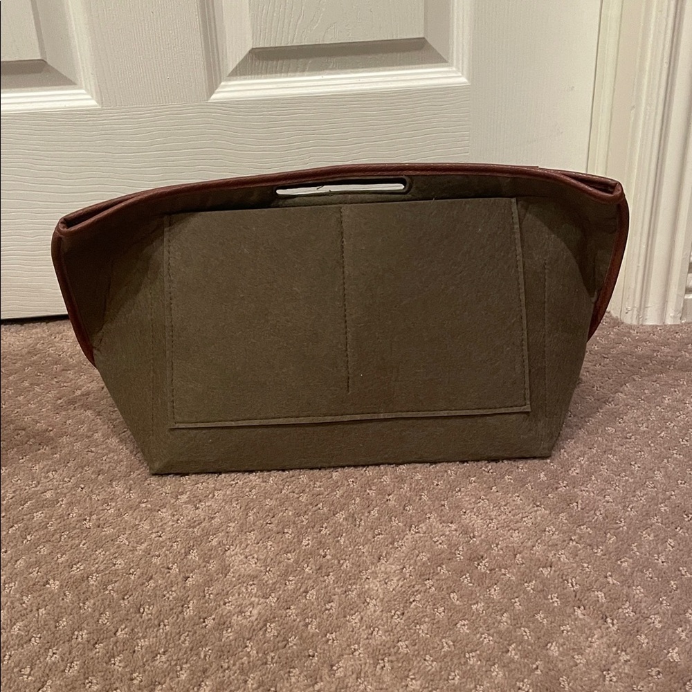 Olive Green Felt Tote Bag with Brown Trim - Classic Everyday Bag